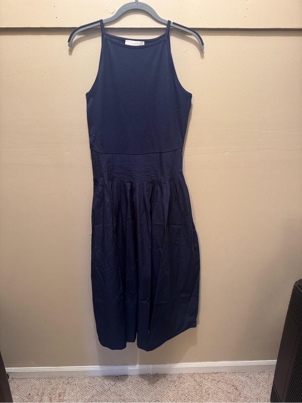 LOFT Navy High-Neck Sleeveless Midi Dress